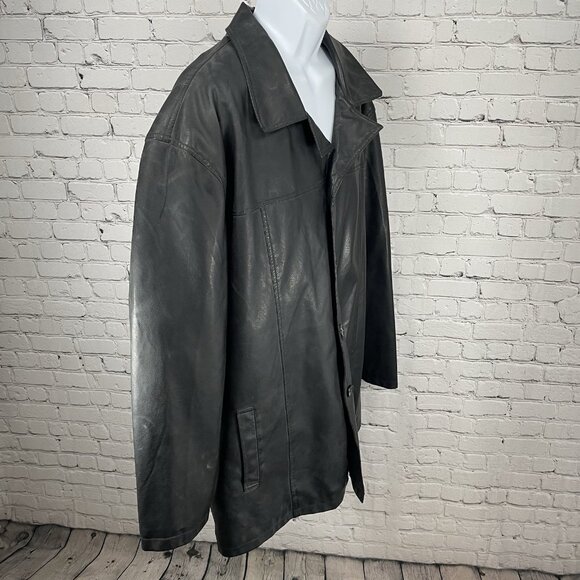 Arizona Matte Black Faux Leather Buttoned Collared Lined Vented Jacket Size 3XL - Picture 11 of 12